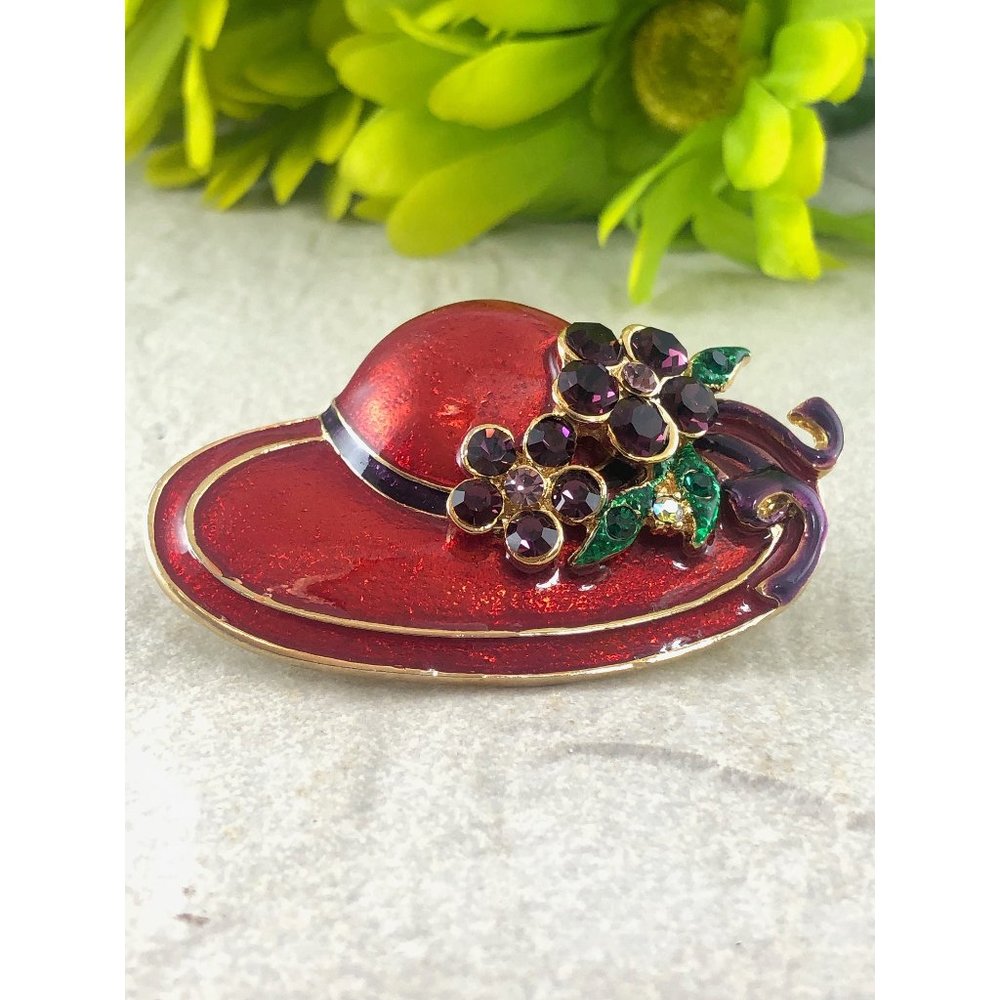 Vintage Red Hat Society Brooch and Pendant, unmarked Trifari?